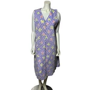 Anthony Richards Floral Midi Housedress Purple Stripe Sleeveless V-Neck Lounge L